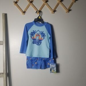 NWT BLUEY KIDS SWIM LONG SLEEVE SHIRT AND SHORT SET 50+ UPF SIZE 3T
